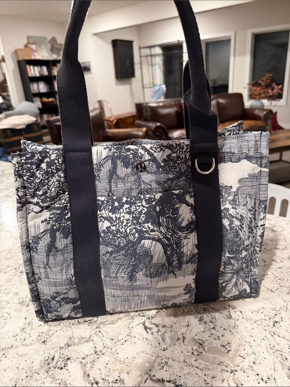lululemon athletica Navy and Cream Floral Canvas Tote